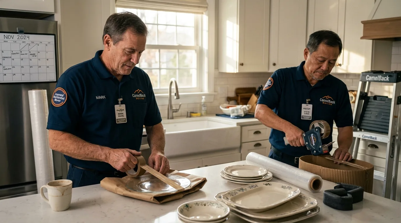 Professional crew packing kitchen dishware in Springfield, NH
